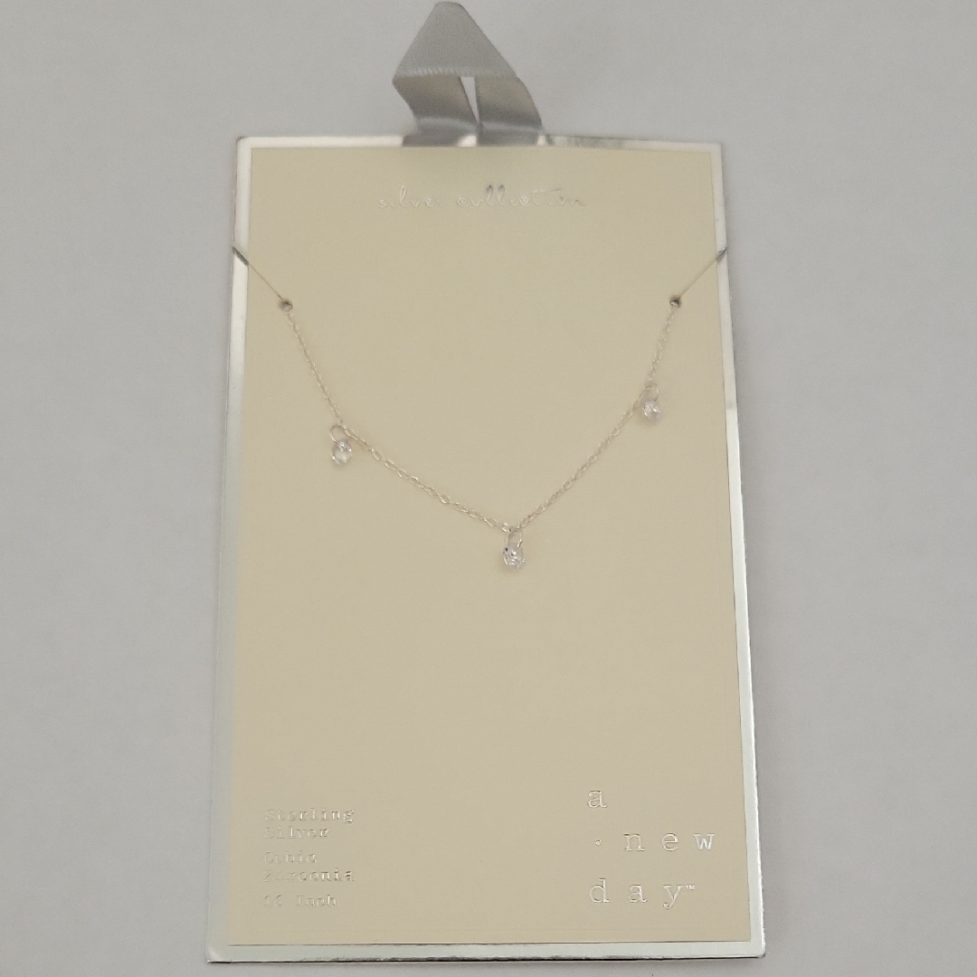 A New Day Sterling Silver Necklace With Crystal Drops 12$